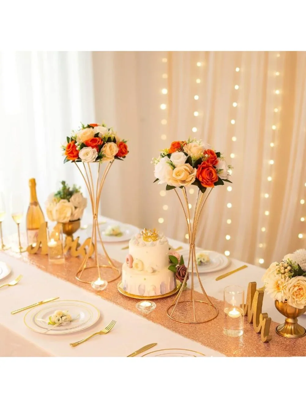Vibrant Orange Silk Roses Ball - 10 Pcs Faux Flowers for Home Centerpiece Decor